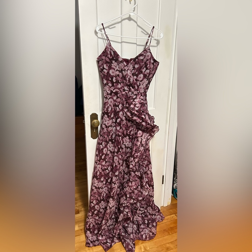 Lulus Illustrious Aura Plum Purple Floral Ruffled Surplice Maxi Dress - Size M